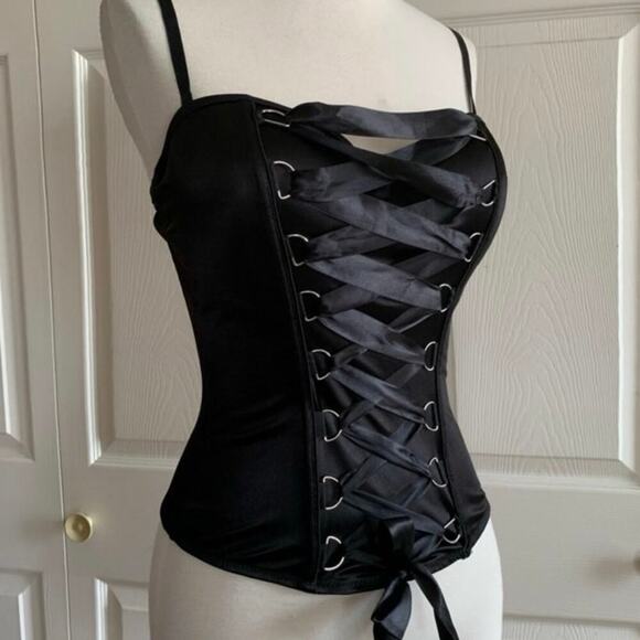 Black satin lace corset size small - Picture 1 of 7